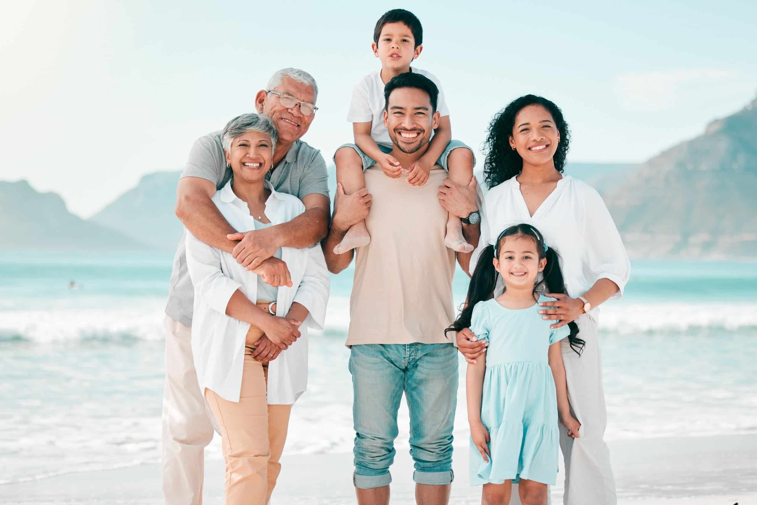 Family after getting a friendly dental care routine enjoying holiday